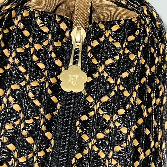 ERIC JAVITS straw raffia black and tan leather trim tote. Beach/ summer tote. - Picture 6 of 14